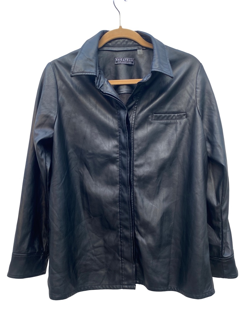 Bagatelle Collection black faux leather button down shacket jacket size large